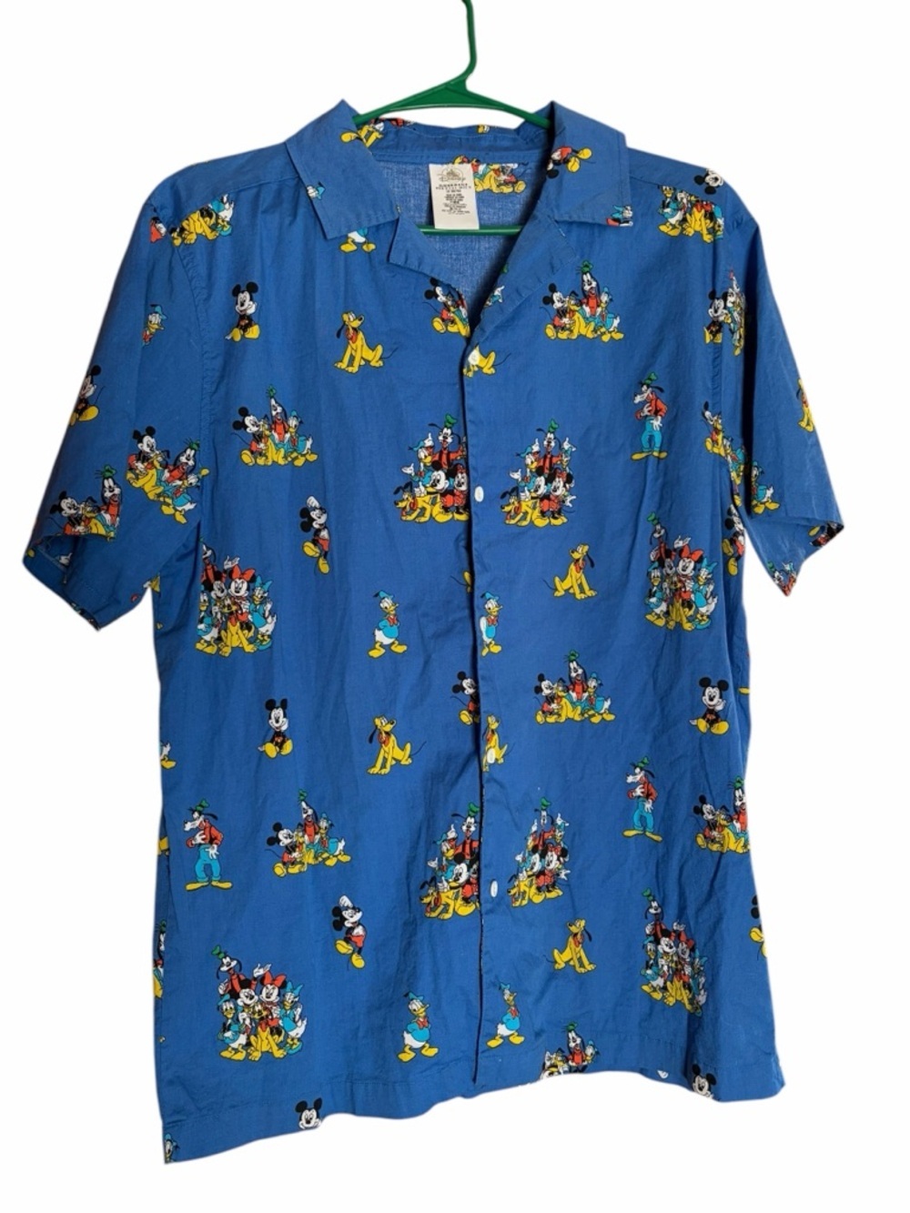 Disney Blue Short-Sleeve Button-Up Shirt with Mickey & Friends Print New - Picture 2 of 7